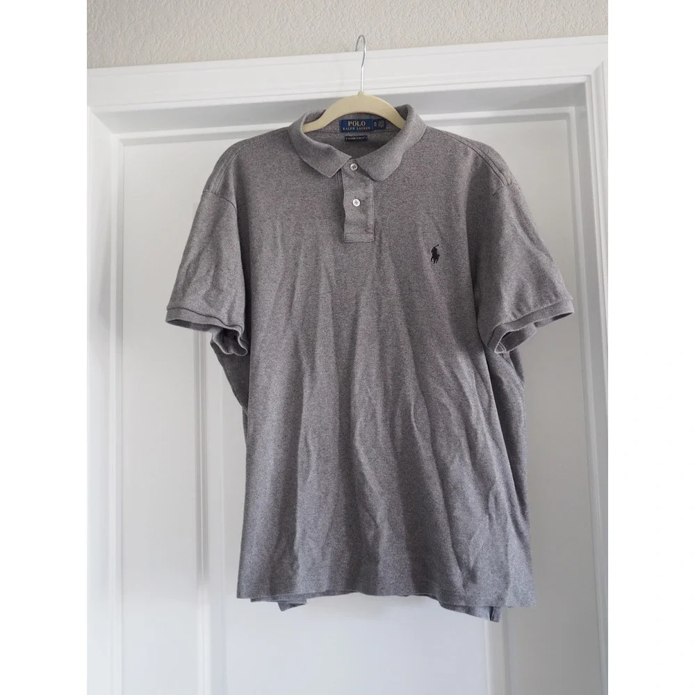 Polo Ralph Lauren Custom Slim Fit Gray Polo Shirt Preppy XL Good Short Sleeve